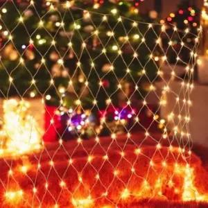 [데코] 200구 투명선 LED 그물네트 웜색 지니전구 1mx2m XA