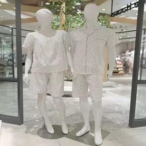 [비비안] WP6060B/MP 시원하고 가벼운 스트라이프 아기자기 플라워 인견 면 혼방 커플 파자마 세트