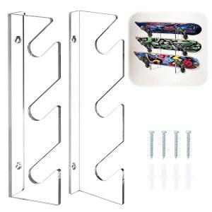 아와가스 아크릴 스케이트보드 벽걸이 디스플레이 랙, 3단 수평 보관 걸이, 스케이트보드, 스노우보드, 롱보드의 안전한 보관을 위한 공간 절약, 설치 용이성