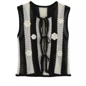 여사친 니트 가을 캐주얼 활용도 좋은 조끼 흑백 배색 스트링 루즈핏 M스포3