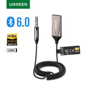 UGREEN Aux to 블루투스 6.0 어댑터 3.5mm 리시버 LDAC 하이 레졸루션 오디오 차량용 USB 잭 키트 마이크