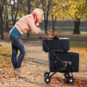 소형견을 위한 회전 반려견 크기가 더블 접이식 2마리 조립이 유모차 휠로 4인치 반려동물을 컴팩트합니다 1개의 용이하고 유모차 360 분리