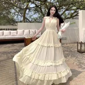 여자 원피스 해변 케이크 오프숄더 쉬폰 롱스커트 윈난 브이넥 예쁜 바캉스 홀터넥 SPO마켓1