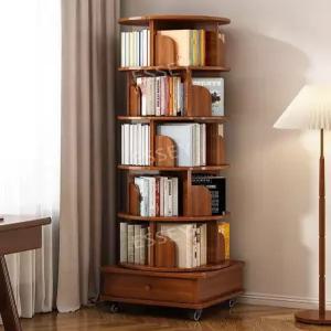 가정용 회전 책꽂이 책장 바퀴 이동식 원목 감성 다용도 수납장