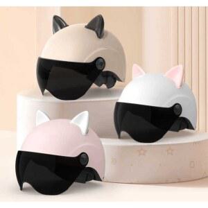 오토바이 헬멧 귀여운 고양이 보호 쉘라이스 검정귀 -자외선차단안경 데코 전기자전거