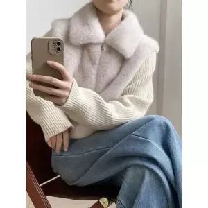 여사친 니트 투피스 레더 가죽 재킷 인조밍크털니트 가짜 퍼 코트 SPO마켓1