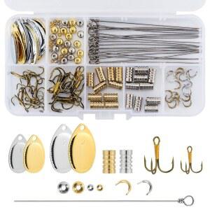 닥터피쉬 140팩 스피너 제작 키트 루어 용품 인라인 블레이드 스피너베이트 부품 액세서리 샤프트 클레비스 트레블 훅 스푼 낚시 구슬 스타터 태클