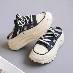 남자 2컬러 유니크 통굽 키높이 캔버스 뮬 스니커즈 WFFTJVU