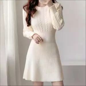 [의류] 여성 라운드넥 케이블 긴팔 니트 A라인 골지 미니원피스 4색