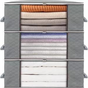 콤보큐브 3팩 옷장 정리함 및 보관 용기 옷 보관함 킹 이불을 위한 크고 투명한 창문과 손잡이가 있는 가방