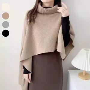 머플러 코트위 터틀넥 언밸런스 니트 케이프 숄 망토 WFFZSLG