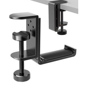 앱홈 새로운 접이식 헤드폰 스탠드 걸이 홀더 알루미늄 헤드셋 사운드바 클램프 후크 책상 아래 공간 절약 마운트, 범용 핏 게이밍 헤드폰, 블랙