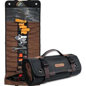 웰킨랜드 23 포켓 캔버스 공구 롤, 튼튼한 랩 방수 롤업 가방, 14인치 롤백 정리함, 간편한 드라이버 파우치