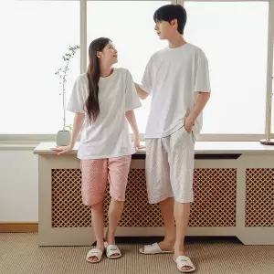 [하프클럽/버블돌]지지미 썸머체크 7부 남여 커플 파자마바지