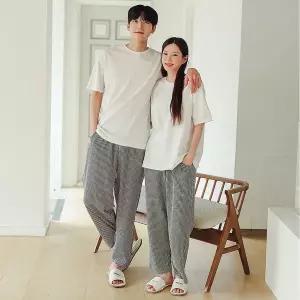[하프클럽/버블돌]지지미 썸머체크 9부 남여 커플 파자마바지