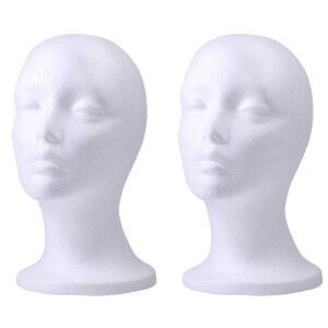 포레인암 2팩 폼 가발 진열대, 여성 마네킹 홀더, 화장품 모델 헤드 화이트 안경 마스크 모자 헤어피스 스탠드