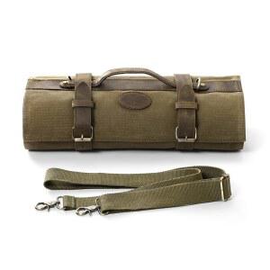 허젠 셰프 나이프 롤백 16온스 오일 왁스 캔버스, 헤비 듀티 휴대용 배낭 케이스 수납, 슬롯 12개 및 지퍼 포켓 2개, 탈착식 조절 가능한 가죽 어깨끈 벨트 포함되지 않음