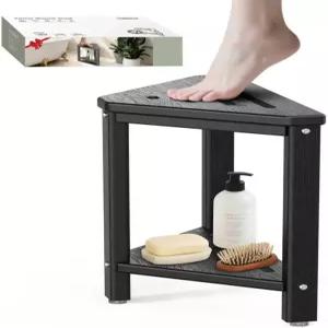 샤워 풋 레스트 15인치 내부 샤워용 HDPE 방수 스툴 작은 공간을 위한 수납 선반이 있는 면도용 코너 스텝