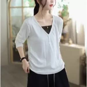 여사친 캐주얼 투피스 페이크 브이넥 셔츠 조추 벨트 데일리 티 톱 빈지 네모난 SPO마켓3