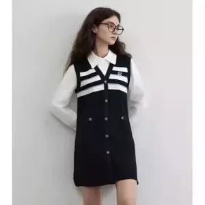 니트 원피스 스커트 여성 롱 봄 투피스 고급세련핏 이른 방학 칼라 배색 슬림핏 인기1