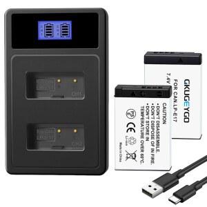[미국배송] GKUGEYGO 2팩 LP-E17 배터리 및 듀얼 USB 충전기 캐논 EOS R100 R50 RP R10 R8 레벨 T8I T6I SL2 SL3 M5 M6 77D 200D 750D 800D 8000D 디지털 SLR 카메라와 호환 가능