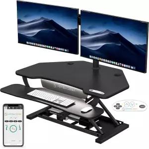 PowerProTM 엘리트 스마트 코너 스탠딩 데스크 컨버터 - 키보드 트레이 및 USB C 포트가 있는 조절 가능한