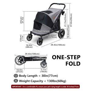 대형견 고양이용 130파운드 모든 2마리용 메시 카트 지형 360 접이식 듀티 헤비 최대 메시가 고무 왜건 유모차 유모차 장착된 에어 초대형 애완동물 내마모성 대형