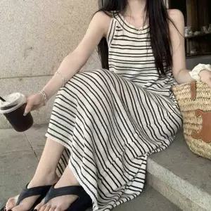 [하프클럽/]여름 스트라이프 니트 롱 원피스 RNR-0100