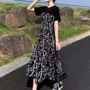 반팔원피스 여성 플라워 데일리 롱원피스 반팔 1P A라인 하이 웨