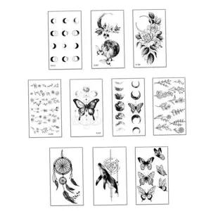 타투스티커 흑백 미니 타투스티커 10종세트 꽃 나비 고래 달 패션 헤나