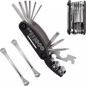 CXAPRDSH 블랙 자전거 수리 도구 키트 16 in 1 멀티툴 2Pcs 타이어 언 스푼 휴대용 필수품 여행용 긴급
