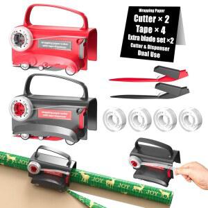 WRAPROCUT 2팩 포장지 테이프 4개 교체 홀더 도구 선물 블레이드 휴일용 크리스마스 슬라이싱 2개 슬라이딩 종이 커터 튜브 생일 디스펜서 키트