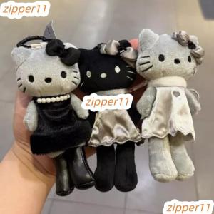 귀여운 검은 드레스 롱다리 헬로키티 인형 진주목걸이 리본 블랙 키티 키링