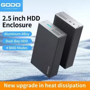 GODO 2.5인치 듀얼 베이 RAID 하드 드라이브 인클로저 USB3.0 ~ 2.5 SATA I/II/III HDD SSD 외부 지원 UASP