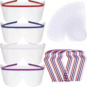 Copkim 50팩 일회용 쉴드 렌즈 플라스틱 클리어 페이스 마스크 4가지 색상 스크래치 방지 안전 안경 눈