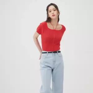 [연예인 착용]홀터넥 리본 스퀘어 니트 AQ2KH460