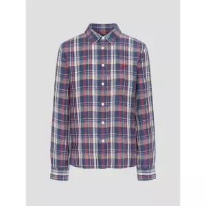 매장정품 빈폴 레이디스 리넨 네이비 체크 슬림숏 셔츠- BF6364C06R 169777