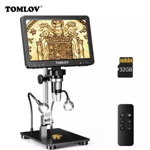 호환 TOMLOV DM9 Pro HDMI 디지털 현미경 7 IPS 스크린 현미경 1200X 전체 동전보기 16MP 전문 납땜