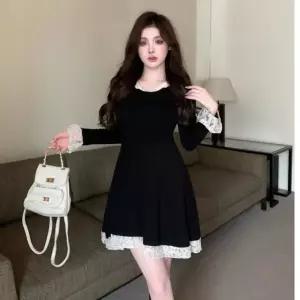 원피스 스커트 긴팔 패치 프렌치 검정 레이스 ible3