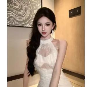 원피스 흰색 패치 레이스 랩 드레스 슬림 홀터넥 ible5