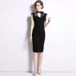 원피스 블랙 패치 레이스 펀칭 힙스터룩 크로스 ible1