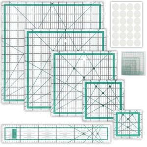 솔레이야 6개 퀼팅 자 및 템플릿, 퀼트 자, 아크릴 사각 실리콘 미끄럼 방지 매트 보관 가방(3.5
