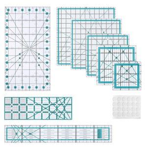 CigeZaus 8피스 사각 퀼팅 자, 미끄럼 방지 매트가 장착된 아크릴 재봉 자 세트 (3.5