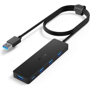 [미국배송] 4피트 연장 긴 케이블 코드가 있는 ACELE USB 허브 3.0 스플리터 데스크탑 컴퓨터 PC 노트북 크롬북 맥 미니 맥 PS4 플래시 드라이브 데이터 등을 위한 4포트 울트라 슬림 멀티포트 익스팬더