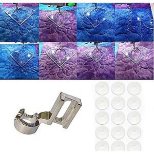 베퀼터 8개 무료 모션 퀼팅 자 및 템플릿 세트에는 로우 섕크 풋 1개, 트루컷 미끄럼 방지 접착 링 그립 1팩이 포함되어 있습니다