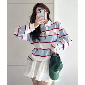 매장정품 [브랜드명] CGP 스몰 스퀘어 로고 스트라이프 럭비티-스카이 블루 CBFUUTL011SB 117092