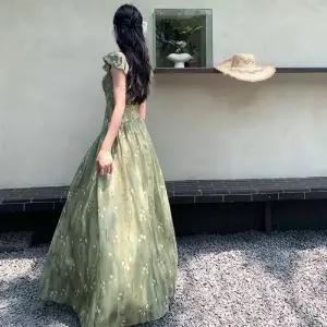 마킷4 초록 원피스 여친 사진 나시 바캉스 프렌치 롱스커트 예쁜 쉬폰 소매 JEN1