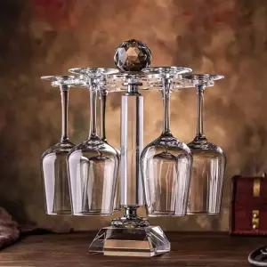 마이 라이프스타일 우아한 데스크톱 크리스탈 유리 스템웨어 랙/회전 6 와인잔 보관 홀더 스탠드 공기 건조