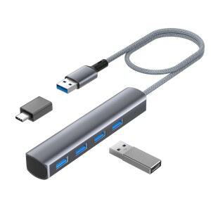 [미국배송] PS5 PRO /SLIM용 ELEBASE USB 허브 4포트 3.0 멀티 스플리터 1 IN 4 2FT 롱 케이블 5GBPS 고속 익스텐더 OTG 및 PLAYSTATION 5 PS4 콘솔 디스크 디지털용 어댑터 포함