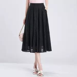 마르소 치마 검정 하계 레이스 여성쉬폰스커트 펀칭 A라인 밴딩 슬림핏 UNO1